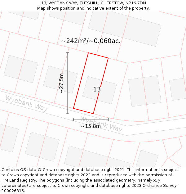 13, WYEBANK WAY, TUTSHILL, CHEPSTOW, NP16 7DN: Plot and title map