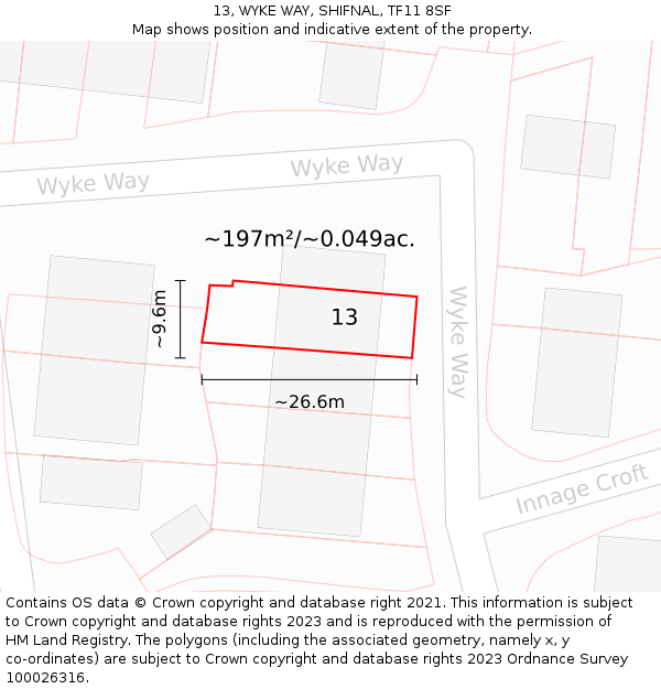 13, WYKE WAY, SHIFNAL, TF11 8SF: Plot and title map