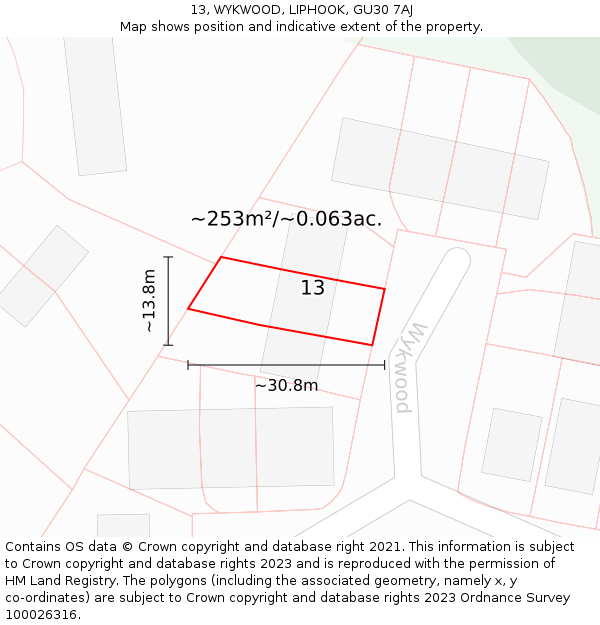 13, WYKWOOD, LIPHOOK, GU30 7AJ: Plot and title map