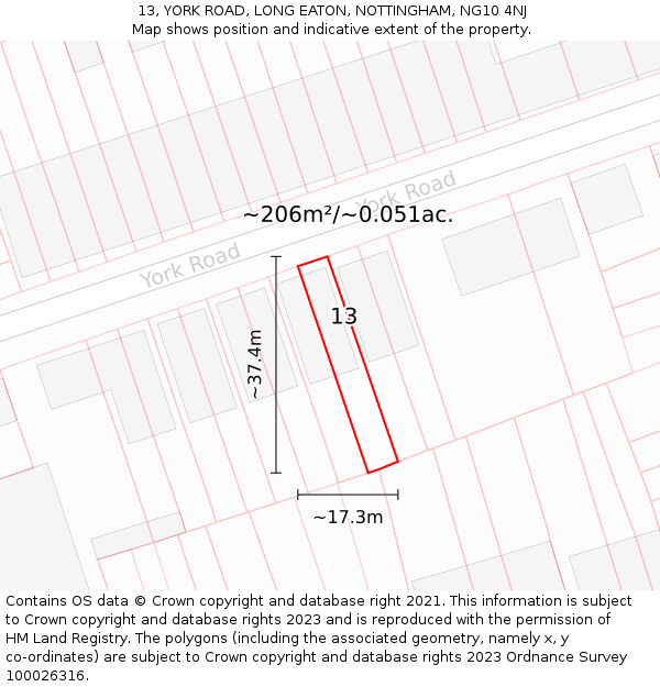 13, YORK ROAD, LONG EATON, NOTTINGHAM, NG10 4NJ: Plot and title map