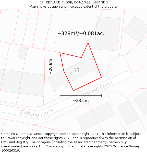 13, ZETLAND CLOSE, COALVILLE, LE67 3DN: Plot and title map