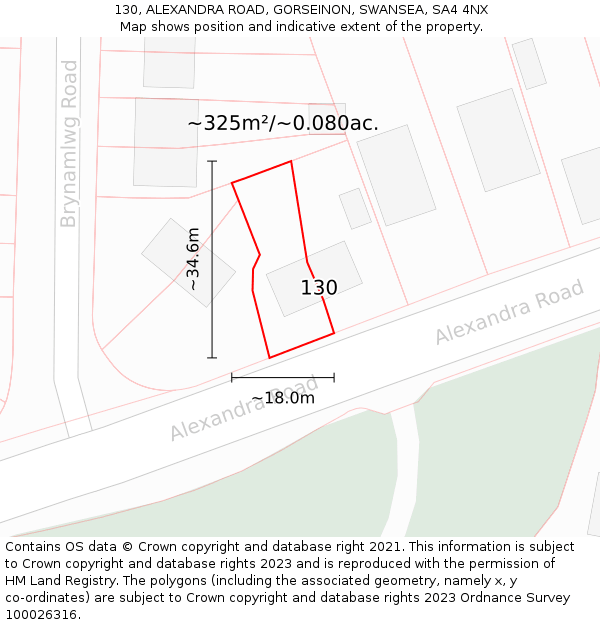 130, ALEXANDRA ROAD, GORSEINON, SWANSEA, SA4 4NX: Plot and title map