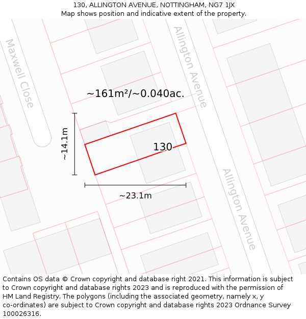 130, ALLINGTON AVENUE, NOTTINGHAM, NG7 1JX: Plot and title map