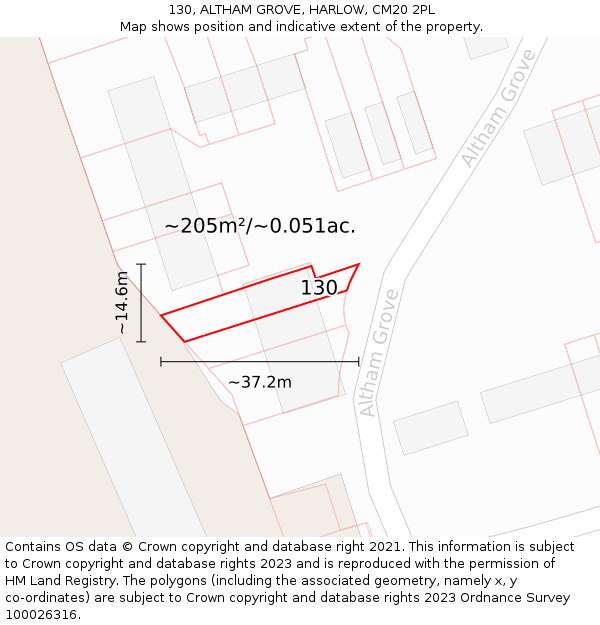 130, ALTHAM GROVE, HARLOW, CM20 2PL: Plot and title map