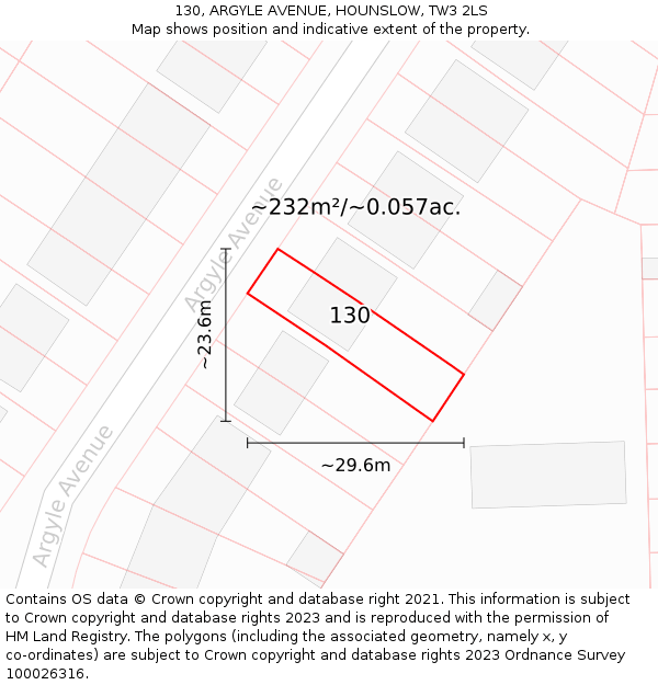 130, ARGYLE AVENUE, HOUNSLOW, TW3 2LS: Plot and title map