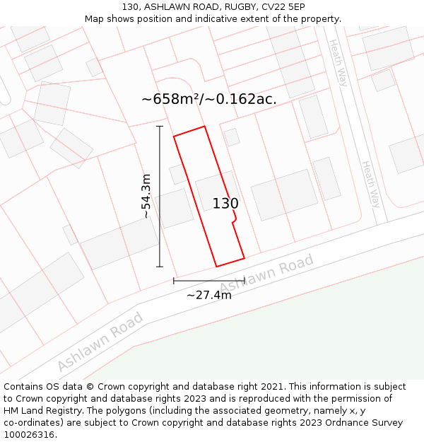 130, ASHLAWN ROAD, RUGBY, CV22 5EP: Plot and title map