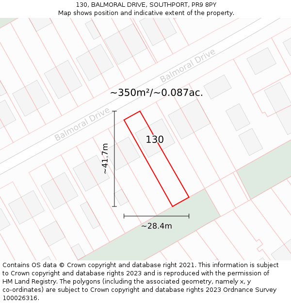 130, BALMORAL DRIVE, SOUTHPORT, PR9 8PY: Plot and title map