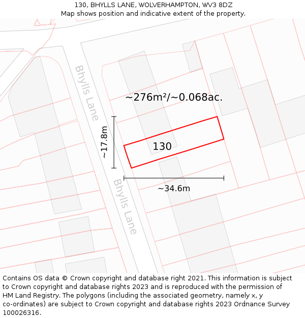 130, BHYLLS LANE, WOLVERHAMPTON, WV3 8DZ: Plot and title map