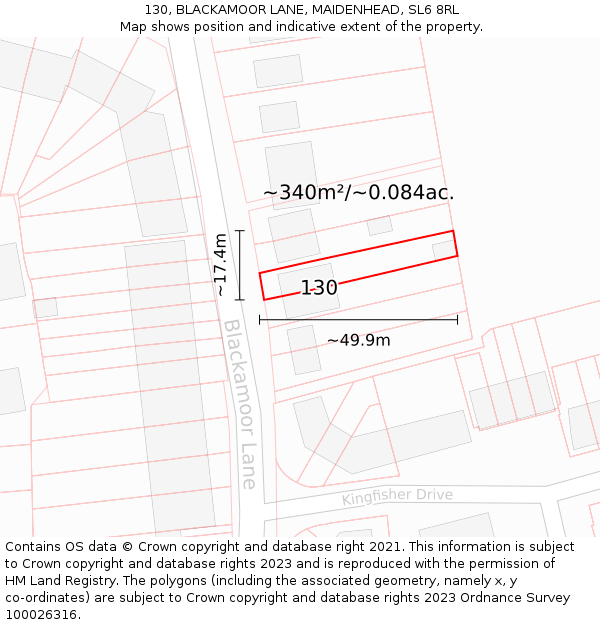 130, BLACKAMOOR LANE, MAIDENHEAD, SL6 8RL: Plot and title map