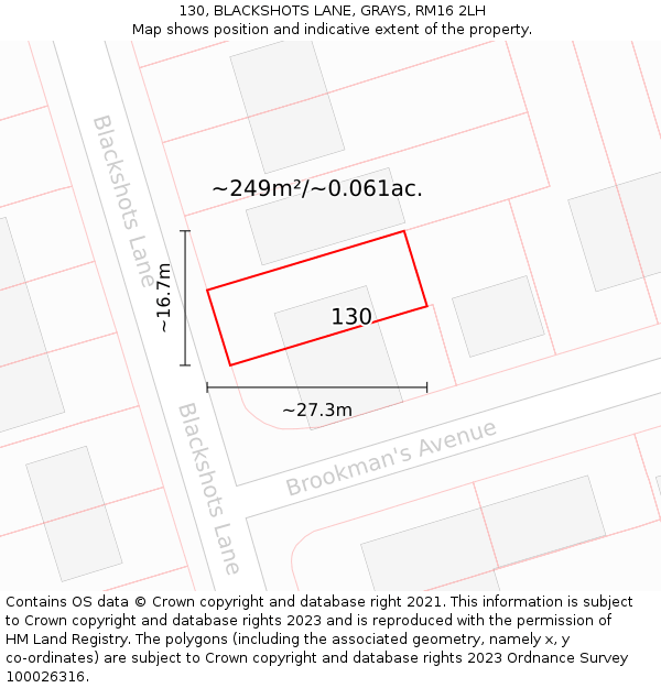 130, BLACKSHOTS LANE, GRAYS, RM16 2LH: Plot and title map