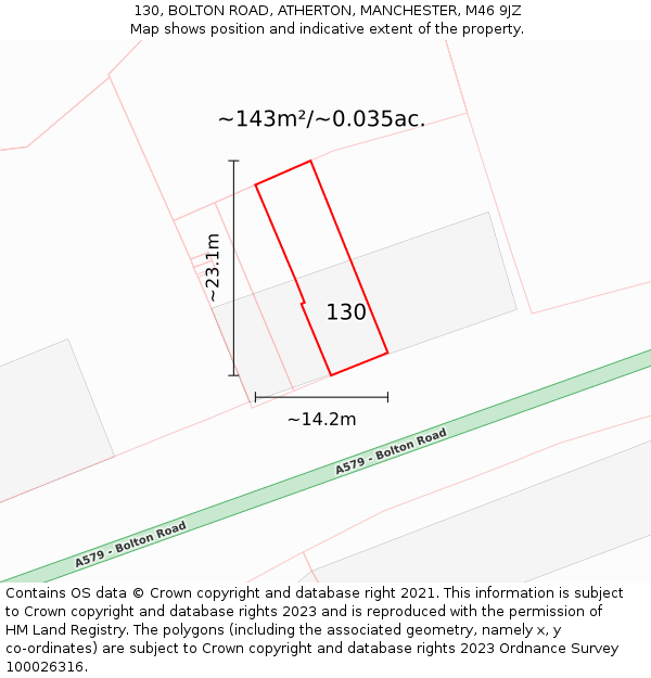 130, BOLTON ROAD, ATHERTON, MANCHESTER, M46 9JZ: Plot and title map