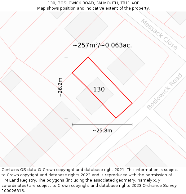 130, BOSLOWICK ROAD, FALMOUTH, TR11 4QF: Plot and title map