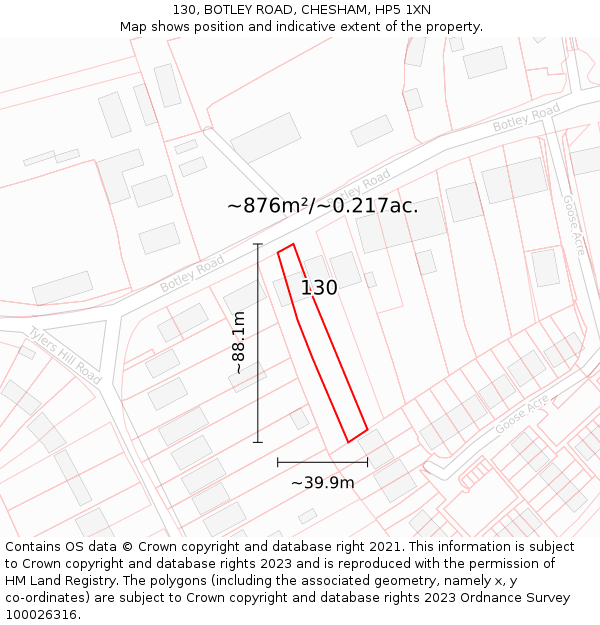 130, BOTLEY ROAD, CHESHAM, HP5 1XN: Plot and title map