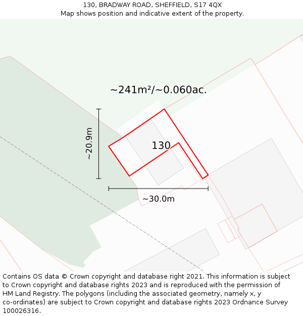 130, BRADWAY ROAD, SHEFFIELD, S17 4QX: Plot and title map