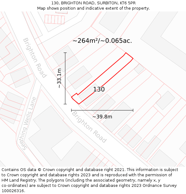 130, BRIGHTON ROAD, SURBITON, KT6 5PR: Plot and title map