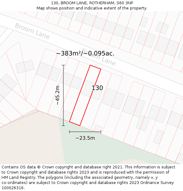 130, BROOM LANE, ROTHERHAM, S60 3NP: Plot and title map