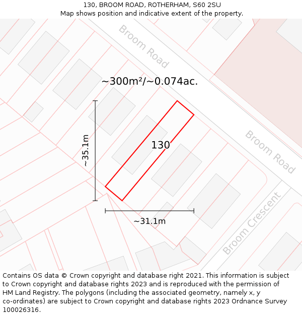 130, BROOM ROAD, ROTHERHAM, S60 2SU: Plot and title map