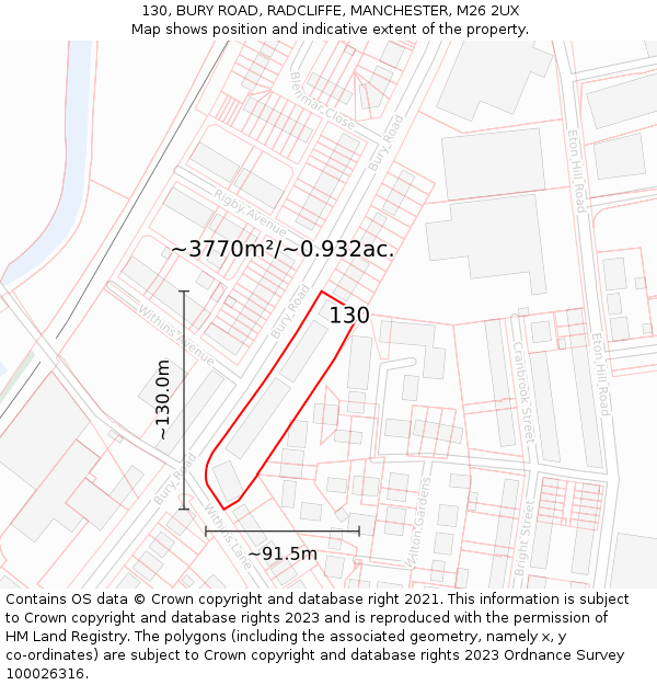 130, BURY ROAD, RADCLIFFE, MANCHESTER, M26 2UX: Plot and title map