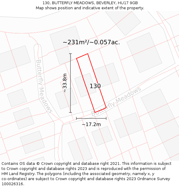 130, BUTTERFLY MEADOWS, BEVERLEY, HU17 9GB: Plot and title map