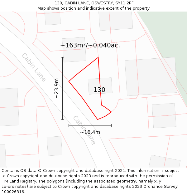 130, CABIN LANE, OSWESTRY, SY11 2PF: Plot and title map