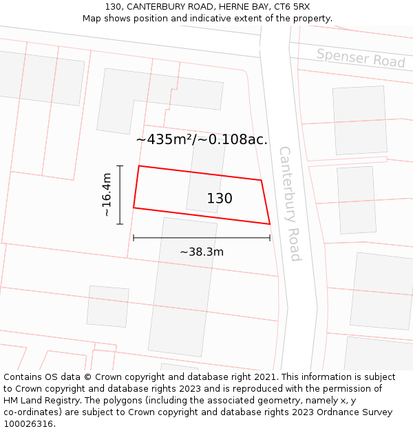 130, CANTERBURY ROAD, HERNE BAY, CT6 5RX: Plot and title map