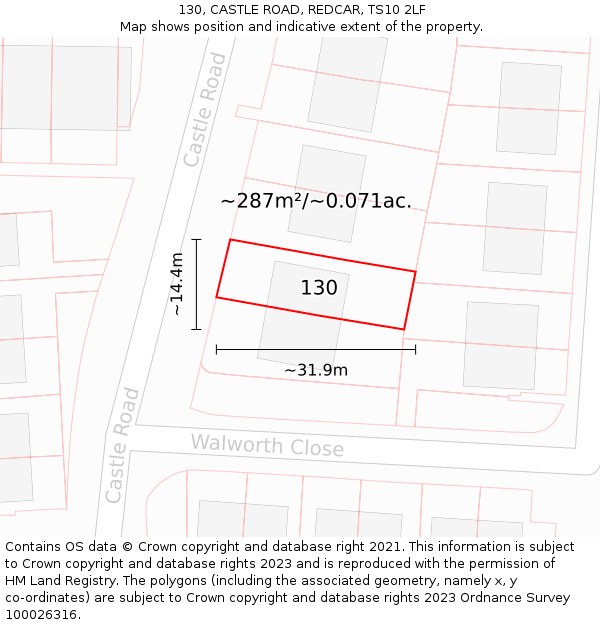 130, CASTLE ROAD, REDCAR, TS10 2LF: Plot and title map