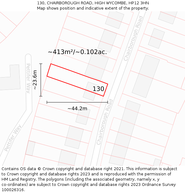 130, CHAIRBOROUGH ROAD, HIGH WYCOMBE, HP12 3HN: Plot and title map