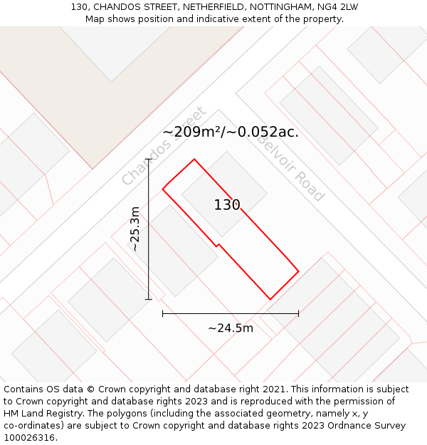 130, CHANDOS STREET, NETHERFIELD, NOTTINGHAM, NG4 2LW: Plot and title map