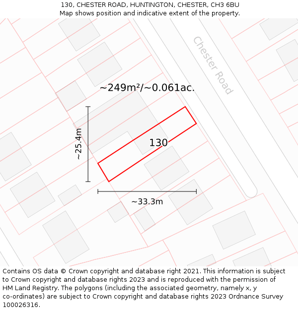 130, CHESTER ROAD, HUNTINGTON, CHESTER, CH3 6BU: Plot and title map