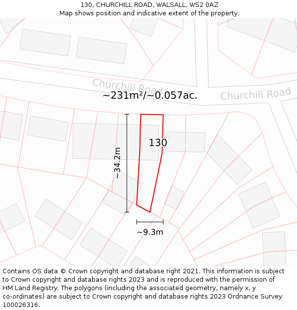 130, CHURCHILL ROAD, WALSALL, WS2 0AZ: Plot and title map