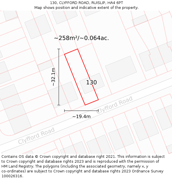 130, CLYFFORD ROAD, RUISLIP, HA4 6PT: Plot and title map