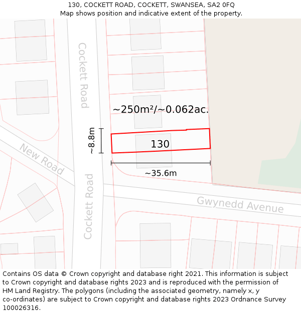 130, COCKETT ROAD, COCKETT, SWANSEA, SA2 0FQ: Plot and title map