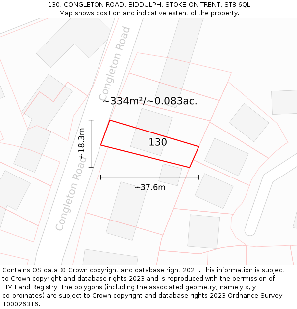 130, CONGLETON ROAD, BIDDULPH, STOKE-ON-TRENT, ST8 6QL: Plot and title map