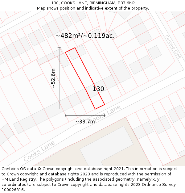 130, COOKS LANE, BIRMINGHAM, B37 6NP: Plot and title map