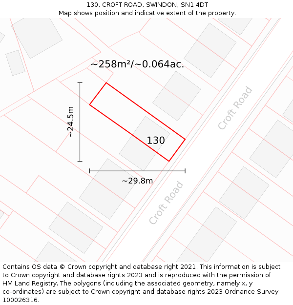 130, CROFT ROAD, SWINDON, SN1 4DT: Plot and title map