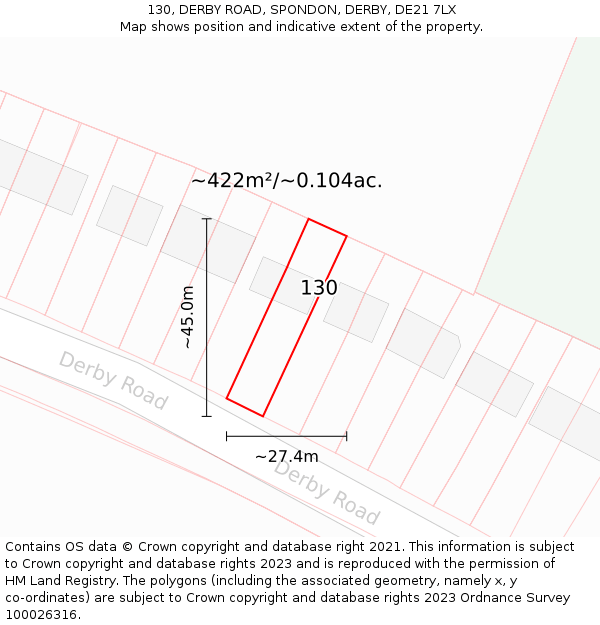 130, DERBY ROAD, SPONDON, DERBY, DE21 7LX: Plot and title map