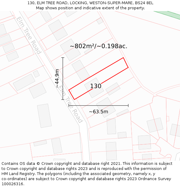 130, ELM TREE ROAD, LOCKING, WESTON-SUPER-MARE, BS24 8EL: Plot and title map