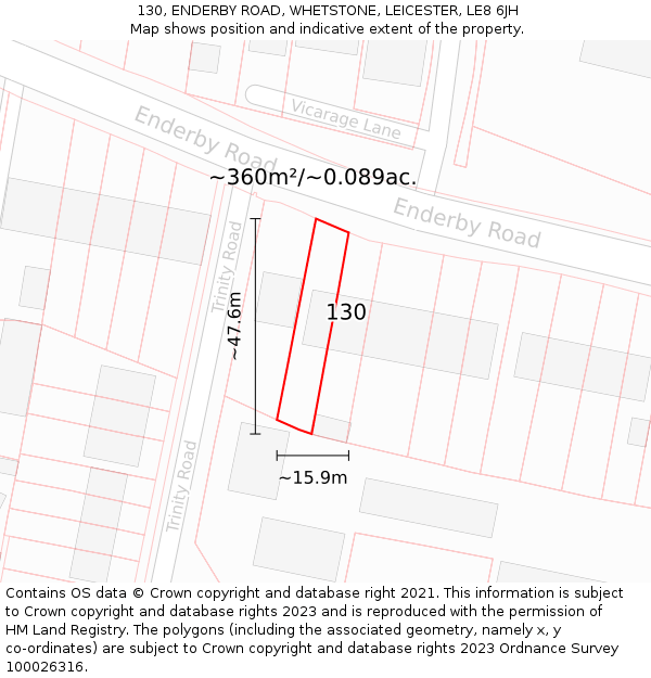 130, ENDERBY ROAD, WHETSTONE, LEICESTER, LE8 6JH: Plot and title map