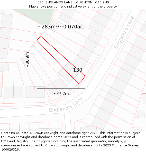 130, ENGLANDS LANE, LOUGHTON, IG10 2NS: Plot and title map