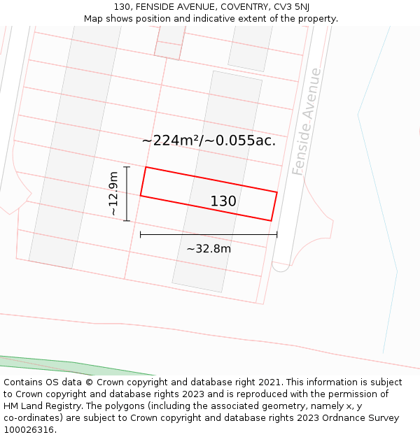 130, FENSIDE AVENUE, COVENTRY, CV3 5NJ: Plot and title map