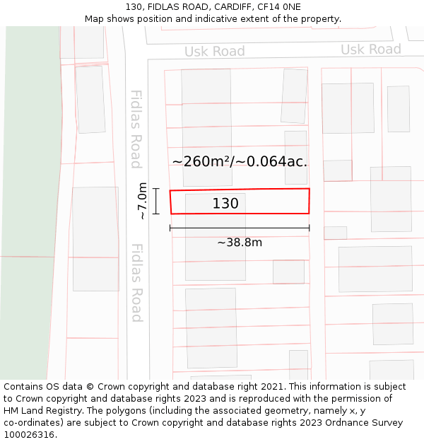 130, FIDLAS ROAD, CARDIFF, CF14 0NE: Plot and title map