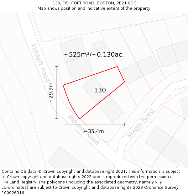 130, FISHTOFT ROAD, BOSTON, PE21 0DG: Plot and title map