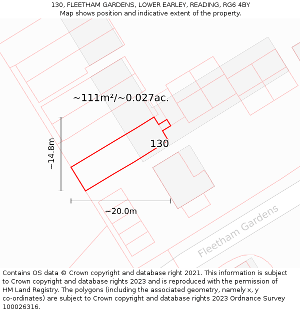 130, FLEETHAM GARDENS, LOWER EARLEY, READING, RG6 4BY: Plot and title map