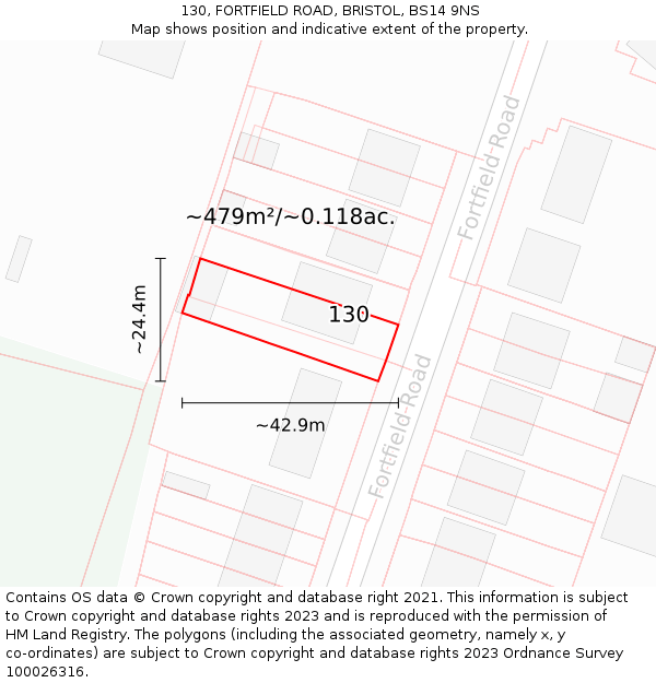 130, FORTFIELD ROAD, BRISTOL, BS14 9NS: Plot and title map