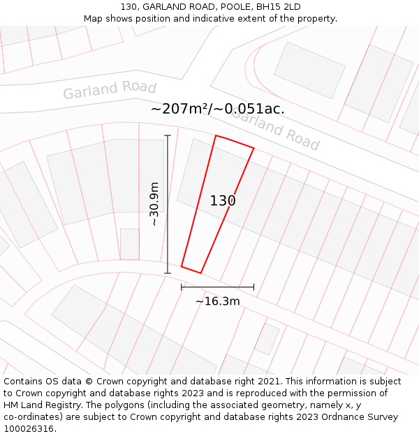 130, GARLAND ROAD, POOLE, BH15 2LD: Plot and title map