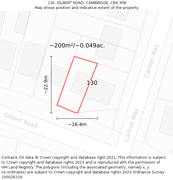 130, GILBERT ROAD, CAMBRIDGE, CB4 3PB: Plot and title map