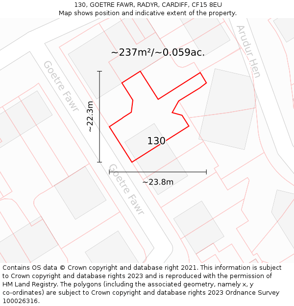 130, GOETRE FAWR, RADYR, CARDIFF, CF15 8EU: Plot and title map