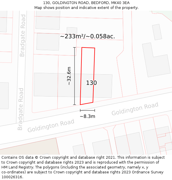 130, GOLDINGTON ROAD, BEDFORD, MK40 3EA: Plot and title map