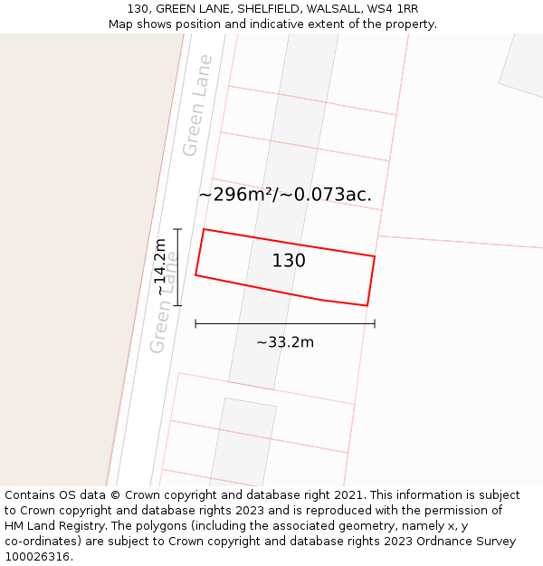 130, GREEN LANE, SHELFIELD, WALSALL, WS4 1RR: Plot and title map