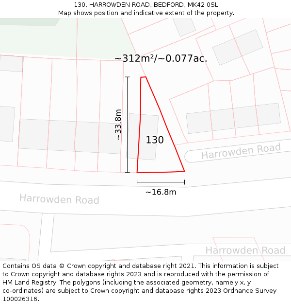 130, HARROWDEN ROAD, BEDFORD, MK42 0SL: Plot and title map